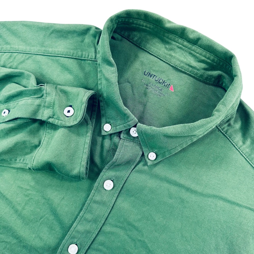 UNTUCKit Huber Cotton Jersey Knit Button Down Long Sleeve Shirt Men's XL Green
